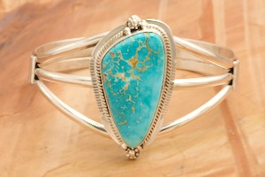 Native American Jewelry Genuine Kingman Turquoise Sterling Silver Bracelet